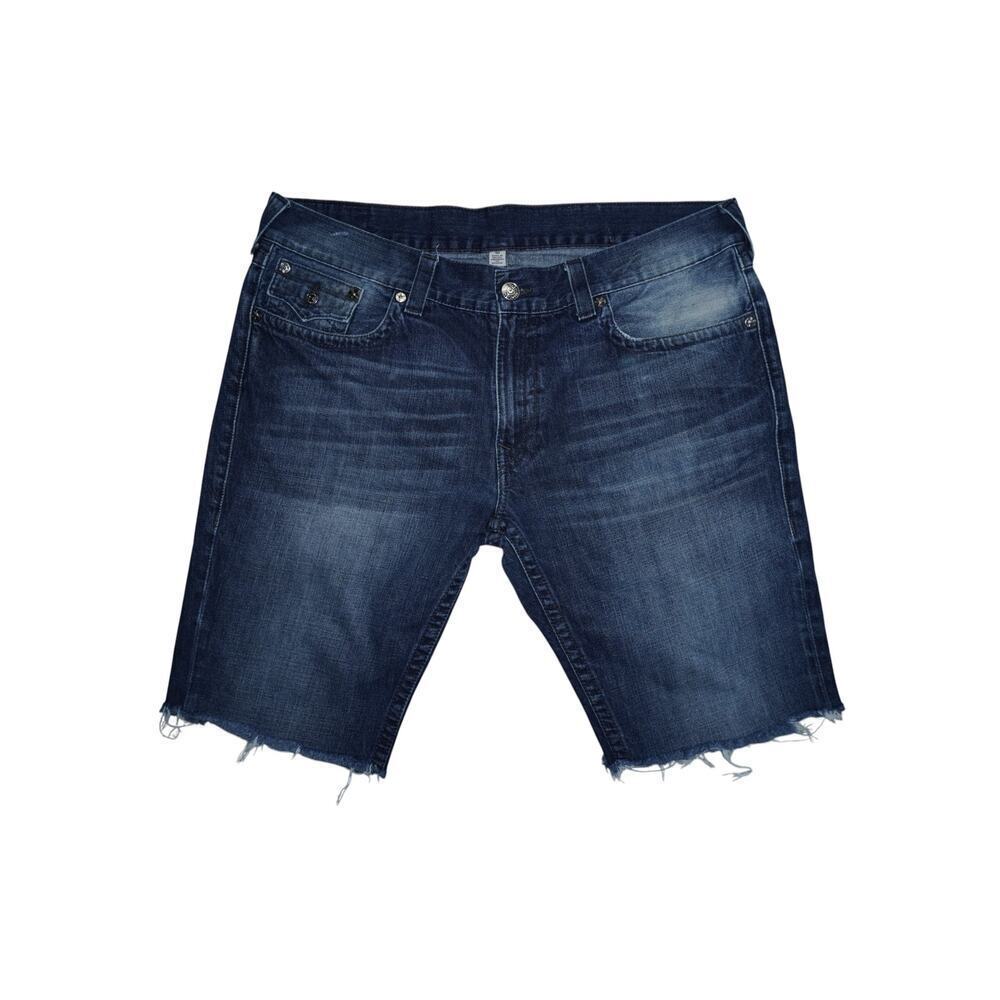 True Religion Men’s Straight Cutoff Denim Shorts Dark Wash Blue Size 40